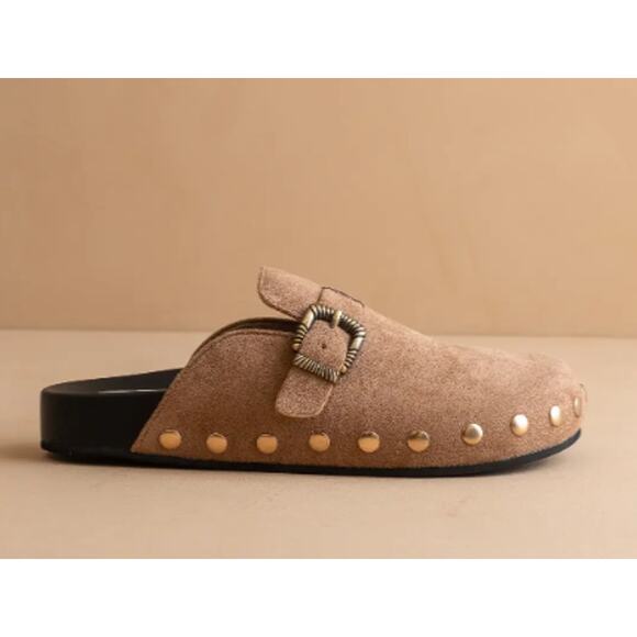 Oasis Society Shoes - Oasis Society, The Toni Latte‎ Studded Buckle Clog, size 7.5, new with box